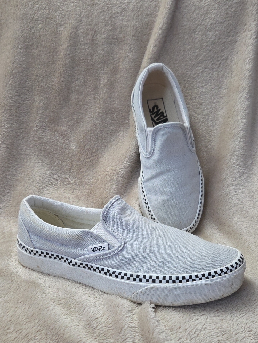 Vans Light Blue Slip-On Loafers with Black Checker Trim